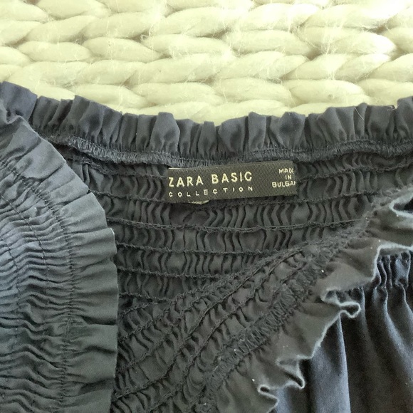 ZARA Navy Off Shoulder Dress With Lace Trim M - Picture 3 of 5